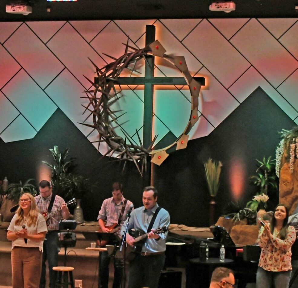 Image: worship stage with cross in background